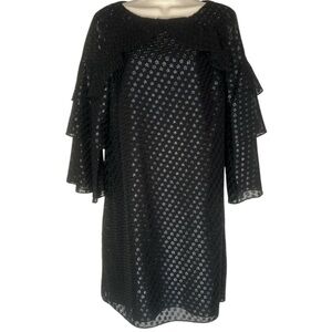 Isaac Mizrahi Black Midi Dress with Bell Sleeves and Ruffled Tiers for Cocktail